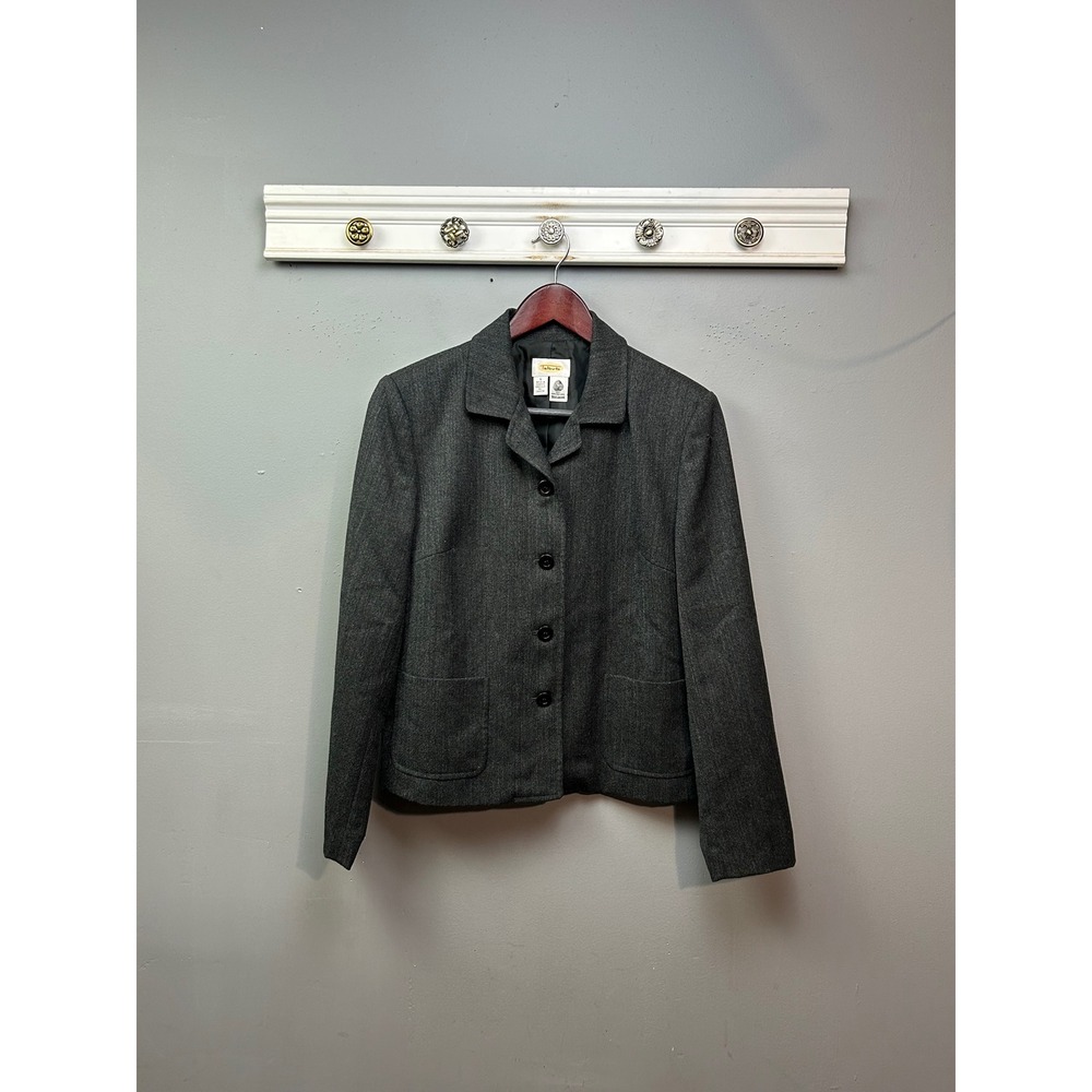 Talbots Blazer Womens 6 Gray 100% Wool Button Front Patch Pocket‎ Canada Flaw